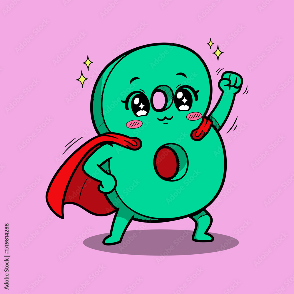 Obraz premium Cute Superhero Number 8 Character Vector Illustration