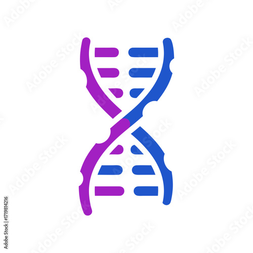 DNA strand icon flat vector illustration in purple blue white solid minimal scientific biology design concept