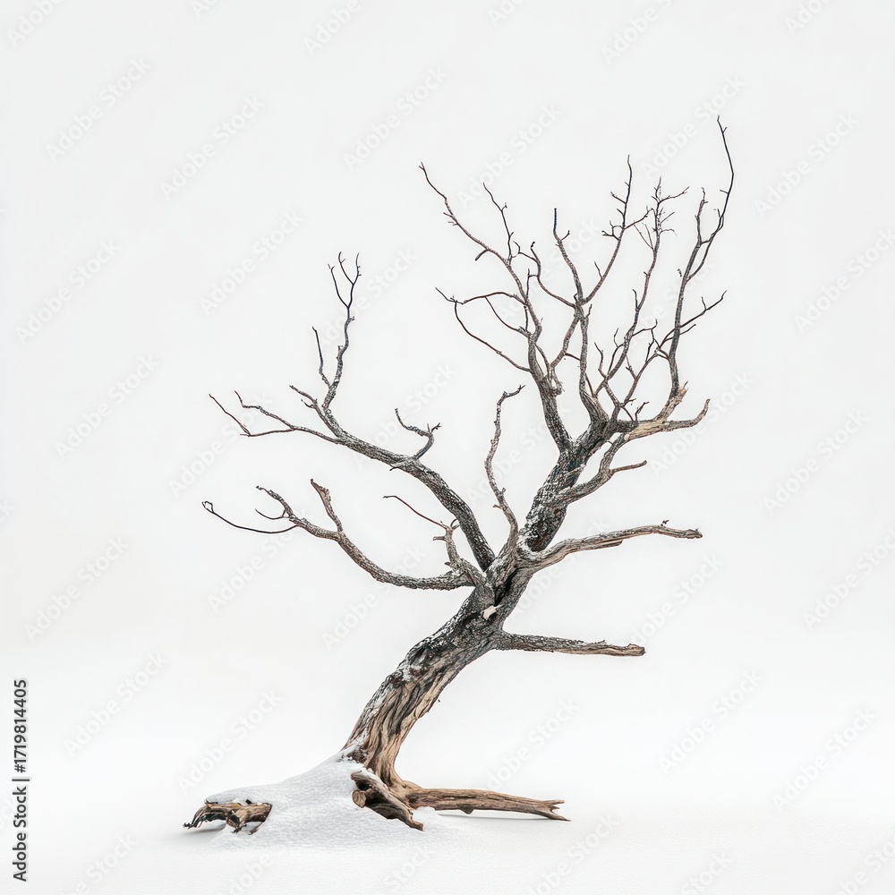 Fototapeta premium Dead tree isolated winter ground.