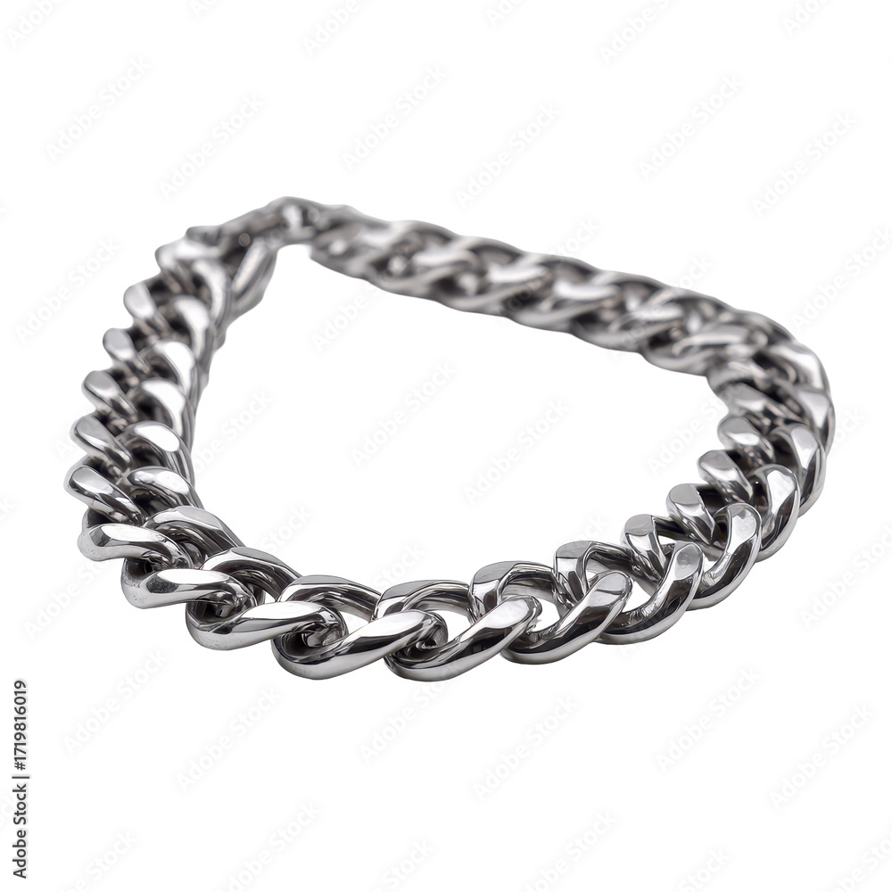 Obraz premium Silver chain bracelet displayed on a white background highlighting its detailed craftsmanship and shine