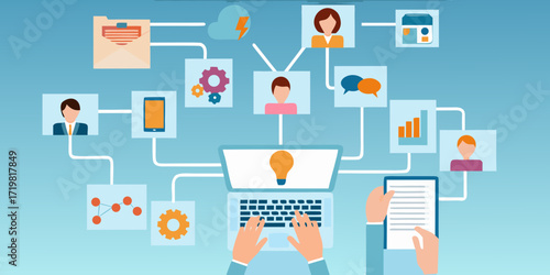 Digital network connecting people ideas and data for business collaboration and innovation
