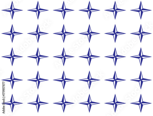 Stylized blue compass-star grid with uniform spacing and symmetry. Ideal for abstract backgrounds, modern design, and visual compositions with directional rhythm and geometric precision.