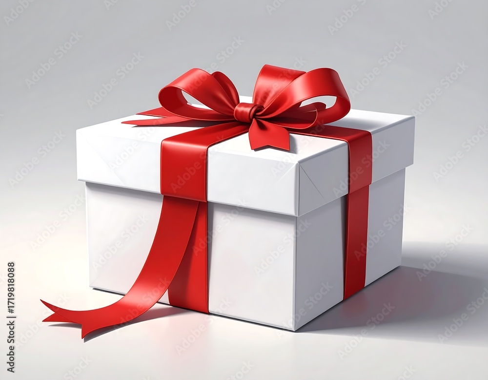 Fototapeta premium A white gift box with a red ribbon