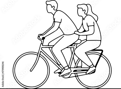 Couple riding bicycle isolated on white background