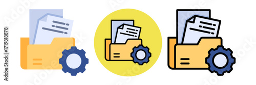 File Management Icon Flat & Flat Line Style Collection Set