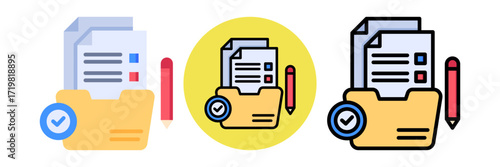 Record Keeping Icon Flat & Flat Line Style Collection Set