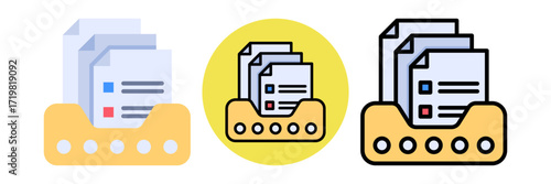 Document Repository Icon Flat & Flat Line Style Collection Set