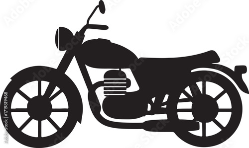 Silhouette of a classic vintage motorcycle with spoked wheels on a white background