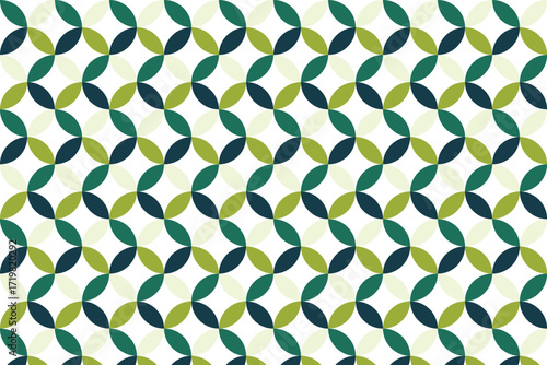 Seamless geometric pattern with overlapping circles in shades of green and white