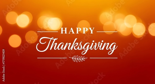 Happy thanksgiving text with a soft focus bokeh background in warm orange and red tones, ideal for festive holiday messages and warm seasonal wishes
