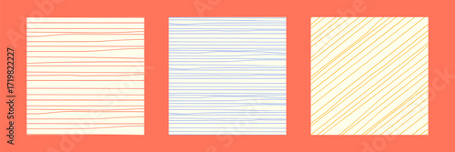 Three square backgrounds display light-colored surfaces with distinct striped patterns. Each design features unique color combinations, ideal for various creative applications.