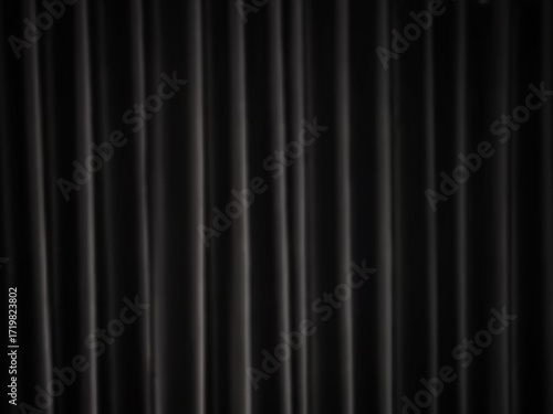Black silk fabric background.Vertical draped satin cloth texture curtain.Smooth shiny drape material curtain. Realistic modern banner.