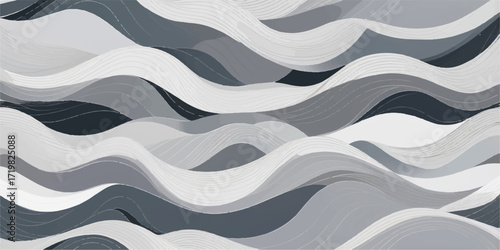 Blue geometric seamless wavy lines pattern with a fluid sea water illustration for a modern textile design