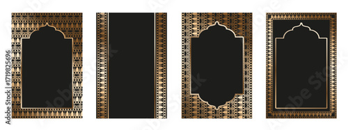 Empty Luxury Wedding Invitation card collection. Vector illustration of Luxurry Wedding Invitation poster with traditional gold arabic ornament. Perfect elegant bridal invite card set EPS 10