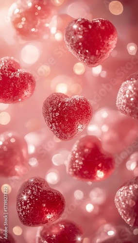 Floating Rose Gold and Pink Glitter Hearts Pastel Background