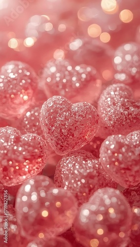 Floating Rose Gold and Pink Glitter Hearts Pastel Background