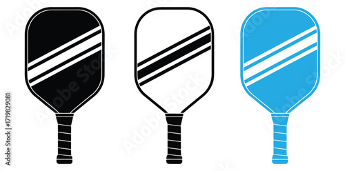 Pickle ball paddles sport icons tournament design elements set