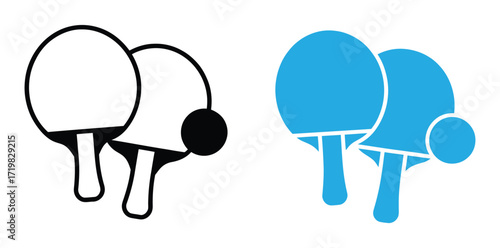 Ping pong table tennis paddle with ball flat vector icon for sports apps and websites,Ping pong paddles ready for a friendly competition game,