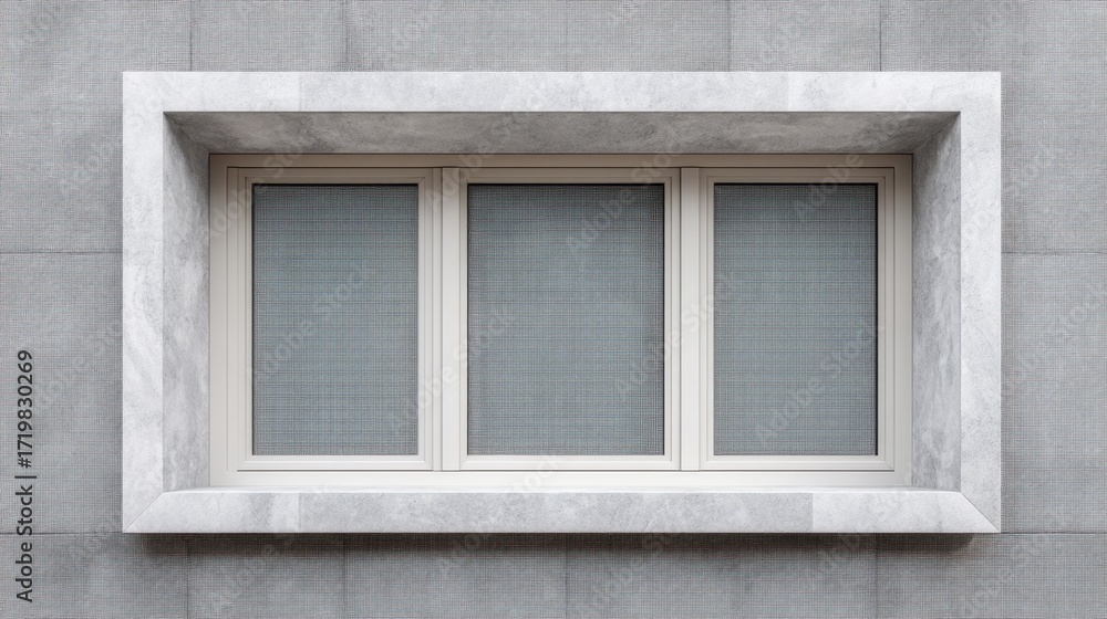 Fototapeta premium Modern Minimalist Window Frame with Grille Design on Gray Textured Wall for Architectural and Interior Visual Inspirations