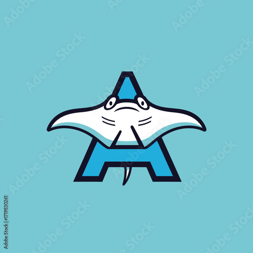 A stylized logo featuring a cartoon manta ray integrated with the capital letter A on a light blue background.