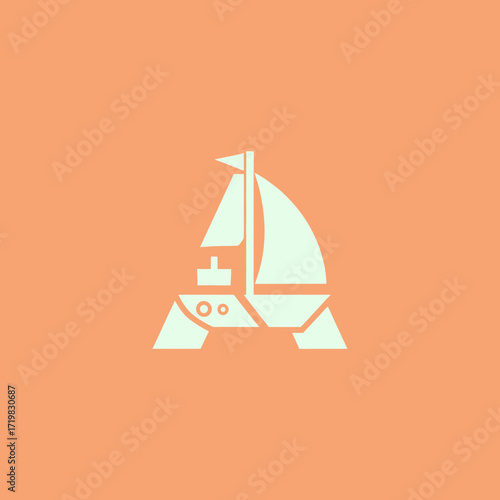 A stylized letter 'A' designed to resemble a sailboat, set against a solid orange background.