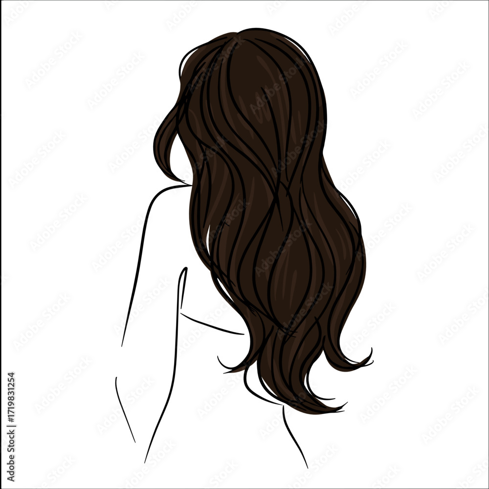 Naklejka premium Woman with long brown hair seen from behind against white background 