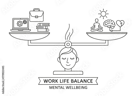 Work life balance concept in minimalist line art in black and white
