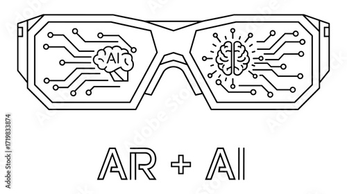 AR + AI glasses line drawing in black and white