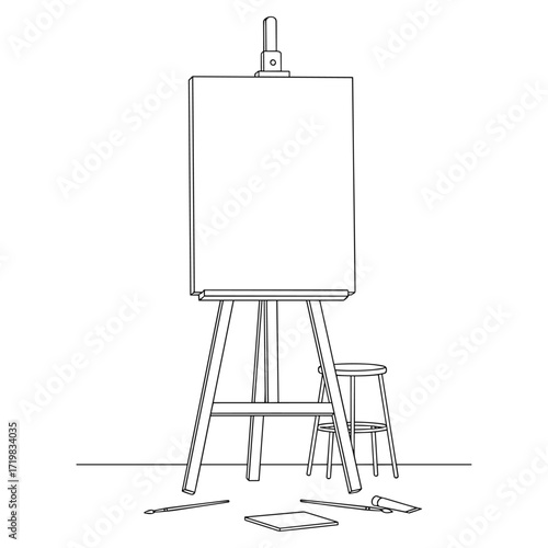 Artist's easel line illustration in black and white