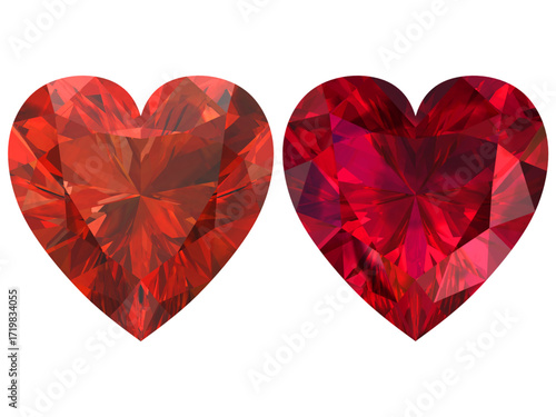 A set of heart-shaped gemstone with a vibrant Ruby red gems hue, resembling a fiery and radiant jewel.