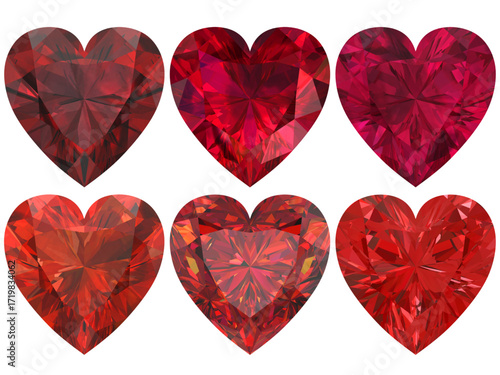 A set of heart-shaped gemstone with a vibrant Ruby red gems hue, resembling a fiery and radiant jewel.
