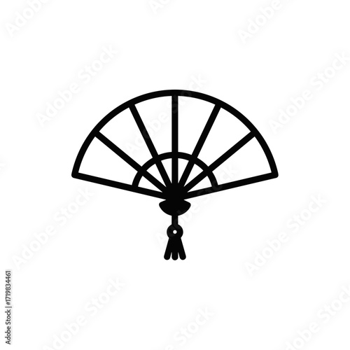 Black decorative hand fan with intricate design and tassel  