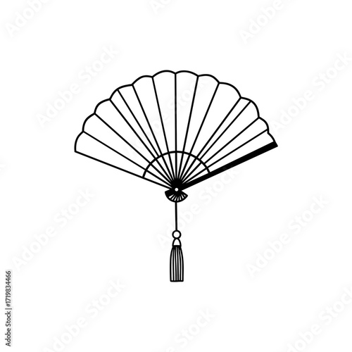 Decorative black fan with tassel in minimalist design  