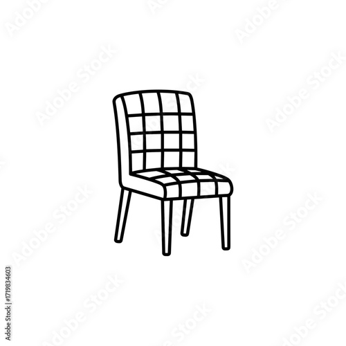 Simple outline of modern upholstered dining chair with grid pattern  