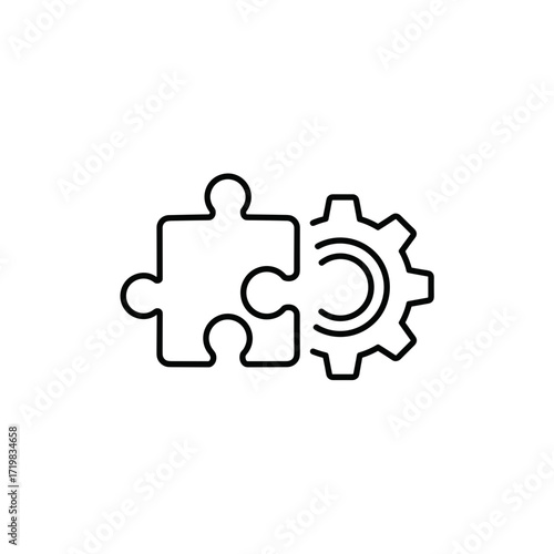 Puzzle piece and gear symbolizing problem solving and collaboration  