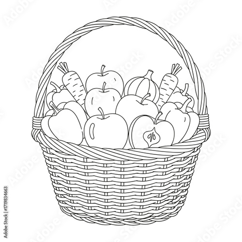 Harvest basket illustration in black and white