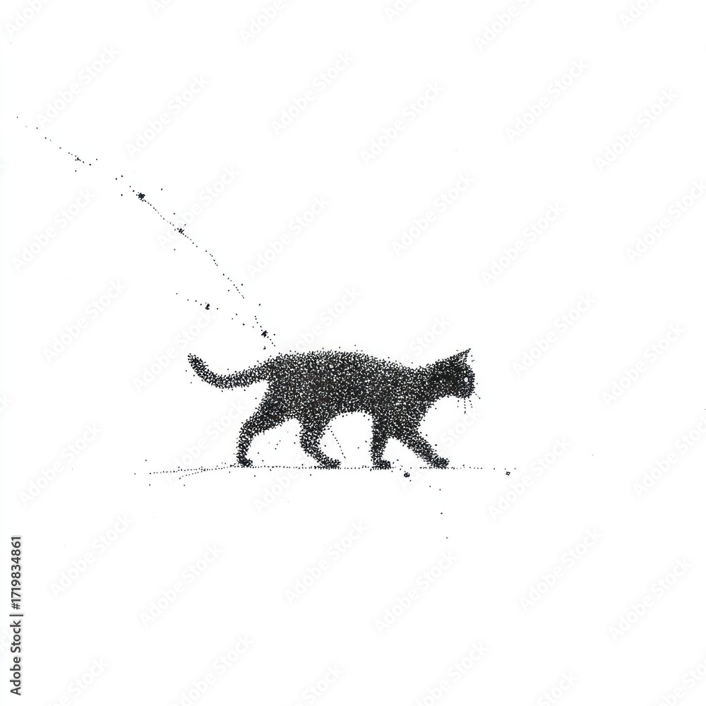 Obraz premium Black cat walking illustration
