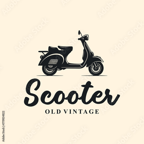 A classic vintage scooter logo design with elegant script typography, perfect for a retro moped or motorcycle business.