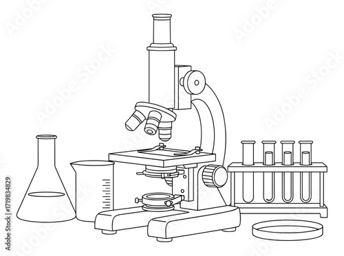 Laboratory equipment line drawing in black and white