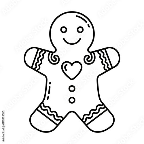 Gingerbread man in line art in black and white