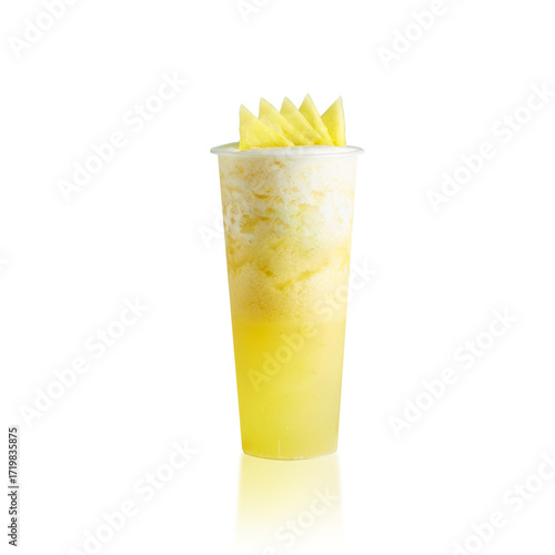 Isolated pineapple beverage topped with creamy milk foam