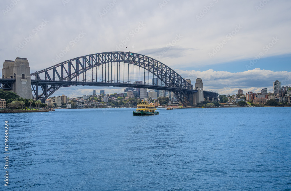 Naklejka premium 22 September 2025 Ferry on Sydney Harbour with harbour bridge in the background Sydney NSW Australia