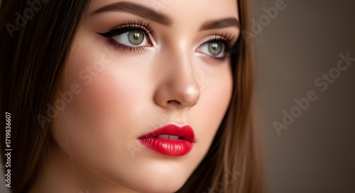 Wallpaper Mural Close Up Portrait of Young Woman with Bright Makeup and Piercing Eyes in Studio Torontodigital.ca