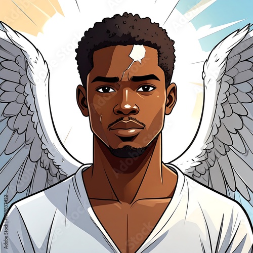 Young black angel portrait, radiant glow