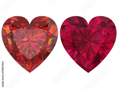 A set of heart-shaped gemstone with a vibrant Ruby red gems hue, resembling a fiery and radiant jewel.