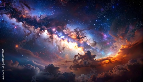 Wallpaper Mural A vibrant cosmic scene, blending swirling nebulae, clouds, and countless stars in a breathtaking vista, showcasing celestial beauty Torontodigital.ca