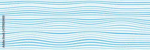 Blue wavy line background. Flowing curved stripes in light and dark blue tones for sea, water, summer, marine, aquatic or baby themes. Dynamic vector design.