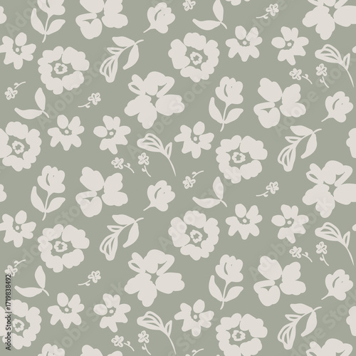Flower pattern cream sage green background with meadow flowers. Farmhouse neutral backdrop and botanical floral bunches grandmillenial style