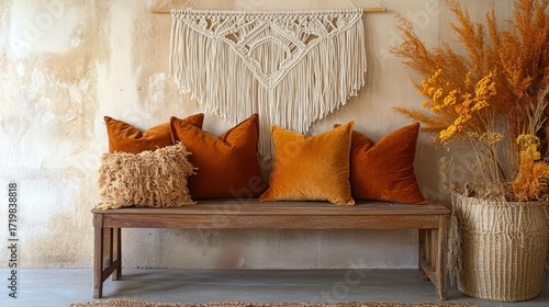 Rustic autumnal seating area with warm hues