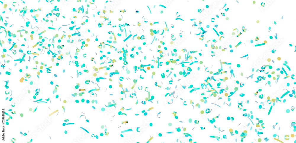 Fototapeta premium Festive confetti background featuring teal and gold elements perfect for celebratory designs and projects.